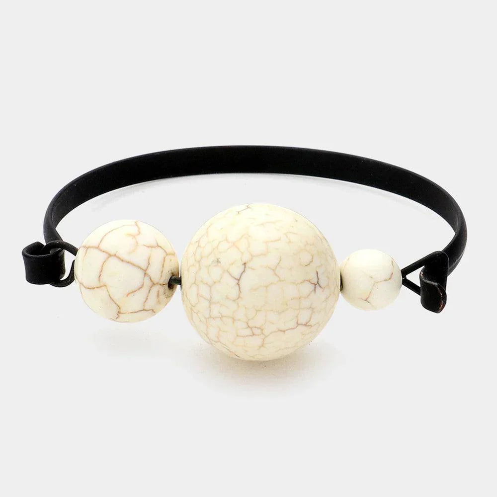 White Asymmetrical Howlite Bead Bangle Bracelet - Jewelry Store by Erik Rayo