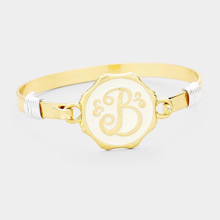Gold 'B' Acrylic Monogram Metal Disc Hook Bracelet - Jewelry Store by Erik Rayo