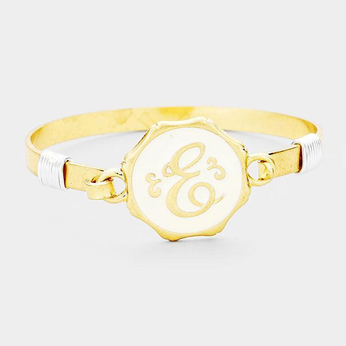 Gold 'E' Acrylic Monogram Metal Disc Hook Bracelet - Jewelry Store by Erik Rayo