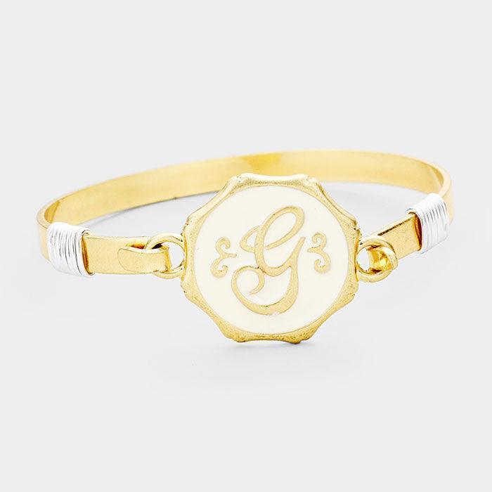 Gold 'G' Acrylic Monogram Metal Disc Hook Bracelet - Jewelry Store by Erik Rayo