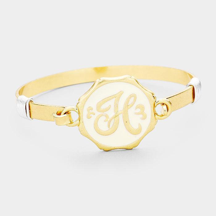 Gold 'H' Acrylic Monogram Metal Disc Hook Bracelet - Jewelry Store by Erik Rayo