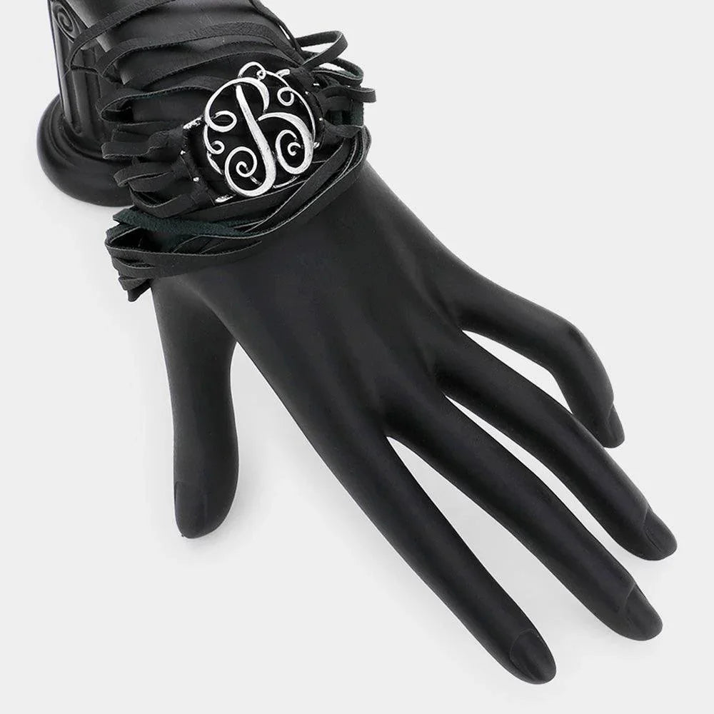 Letter B Monogram Faux Leather Wrap Bracelet - Jewelry Store by Erik Rayo