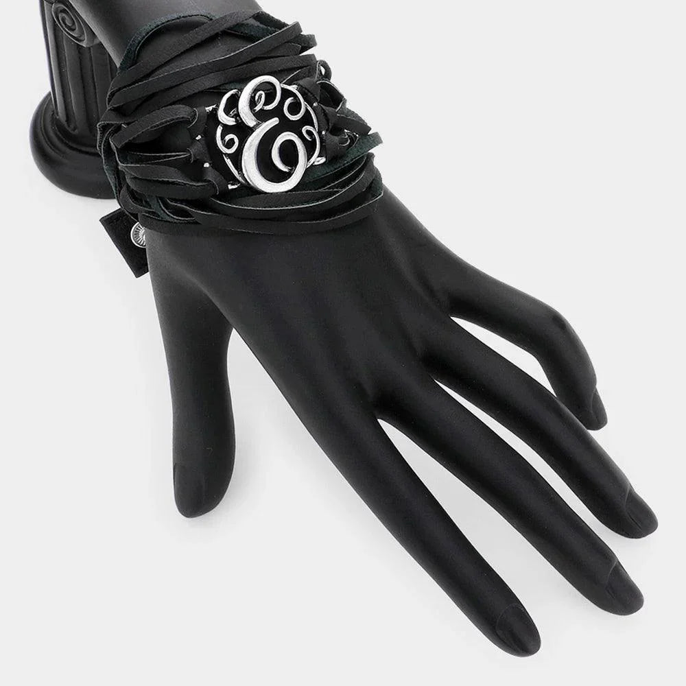 Letter E Monogram Faux Leather Wrap Bracelet - Jewelry Store by Erik Rayo