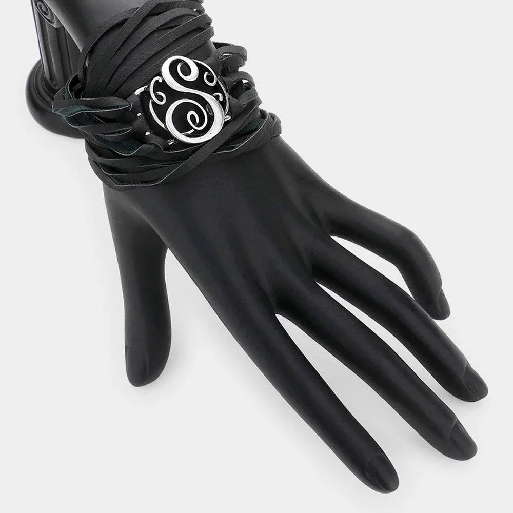 Letter S Monogram Faux Leather Wrap Bracelet - Jewelry Store by Erik Rayo