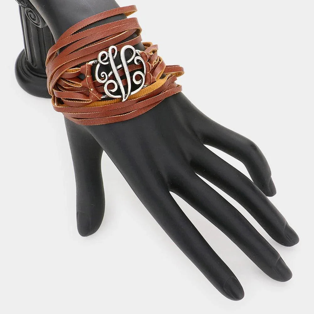 Letter V Monogram Faux Leather Wrap Bracelet - Jewelry Store by Erik Rayo