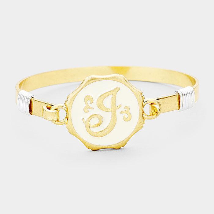 Gold 'J' Acrylic Monogram Metal Disc Hook Bracelet - Jewelry Store by Erik Rayo