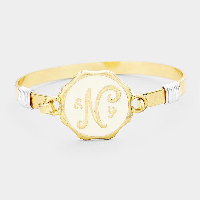Gold 'N' Acrylic Monogram Metal Disc Hook Bracelet - Jewelry Store by Erik Rayo