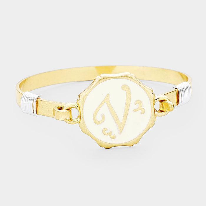 Gold 'V' Acrylic Monogram Metal Disc Hook Bracelet - Jewelry Store by Erik Rayo