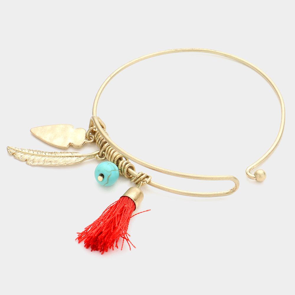 Turquoise Feather Tassel Charm Bracelet - Jewelry Store by Erik Rayo