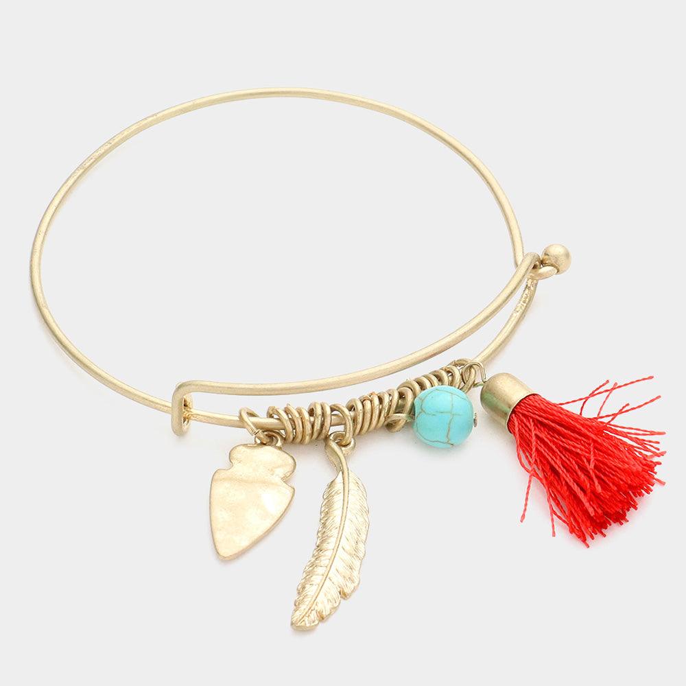 Turquoise Feather Tassel Charm Bracelet - Jewelry Store by Erik Rayo