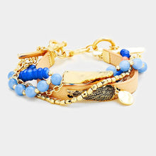 Load image into Gallery viewer, Gold Multi Strand Beaded Metal Wing Accented Toggle Bracelet
