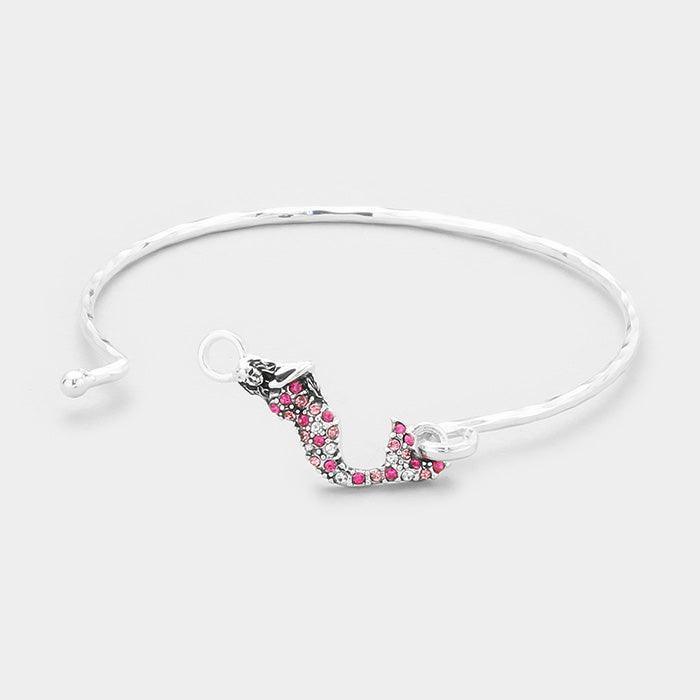 Silver Crystal Rhinestone Pave Mermaid Hook Bracelet - Jewelry Store by Erik Rayo
