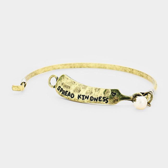 Gold Spread Kindness Pearl Burnished Metal Hook Bracelet - Jewelry Store by Erik Rayo