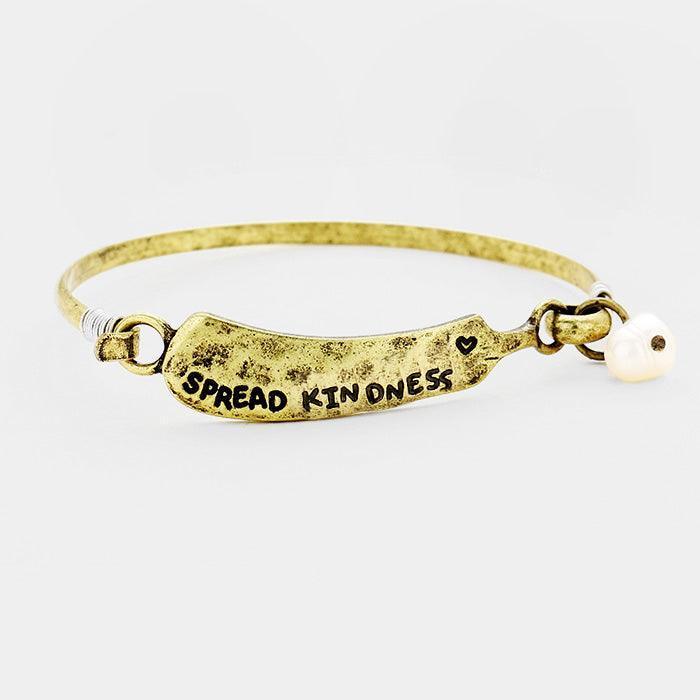 Gold Spread Kindness Pearl Burnished Metal Hook Bracelet - Jewelry Store by Erik Rayo