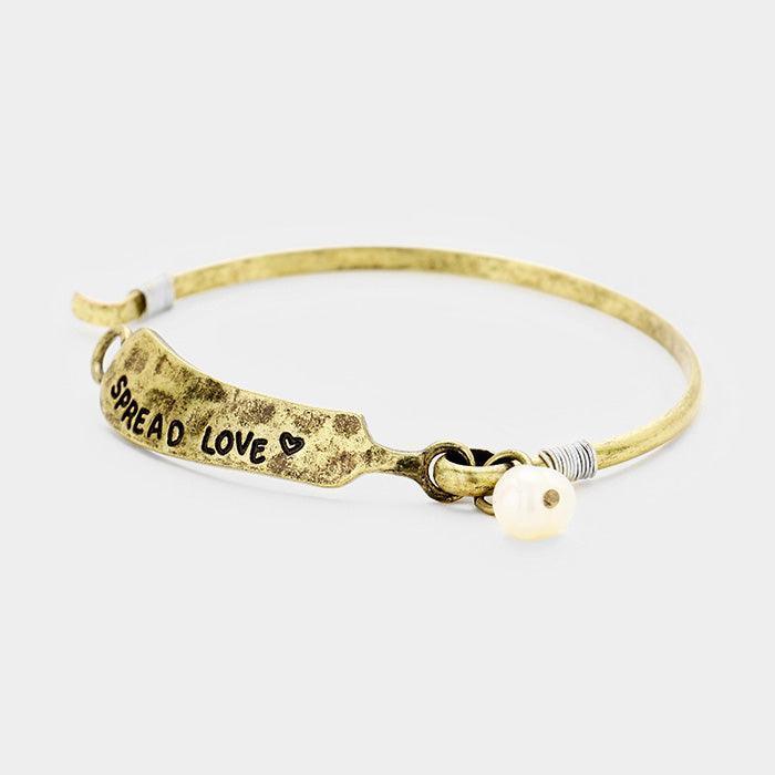 Gold Spread Love Pearl Burnished Metal Hook Bracelet - Jewelry Store by Erik Rayo