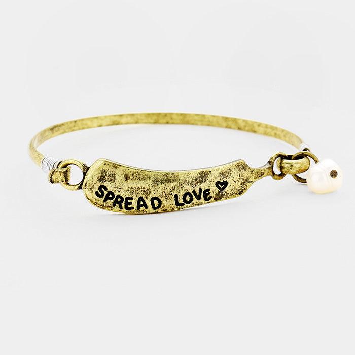 Gold Spread Love Pearl Burnished Metal Hook Bracelet