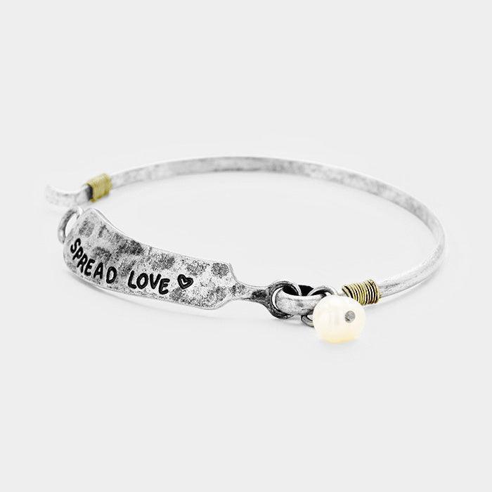 Silver Spread Love Pearl Burnished Metal Hook Bracelet - Jewelry Store by Erik Rayo
