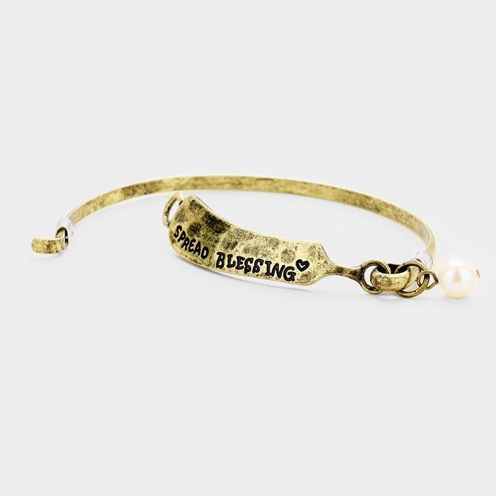 Gold Spread Blessing Pearl Burnished Metal Hook Bracelet - Jewelry Store by Erik Rayo