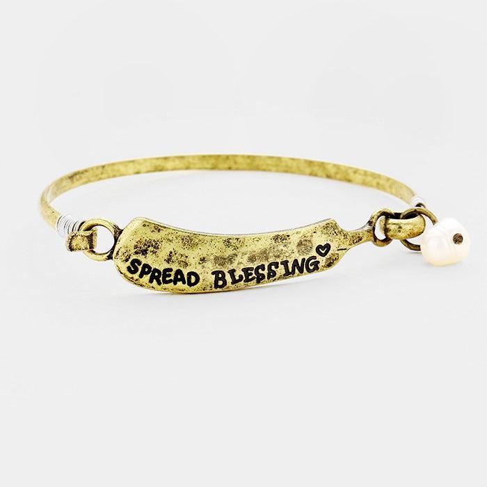 Gold Spread Blessing Pearl Burnished Metal Hook Bracelet - Jewelry Store by Erik Rayo
