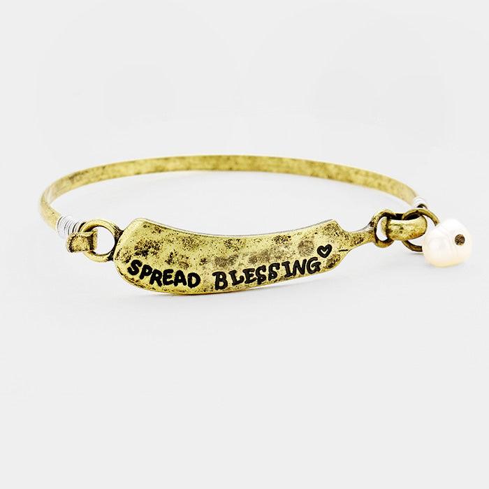 Gold Spread Blessing Pearl Burnished Metal Hook Bracelet