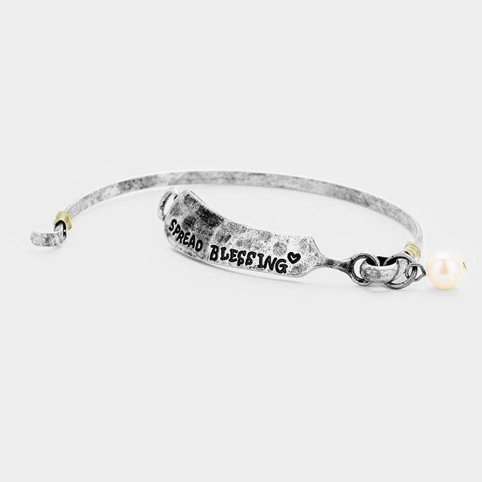 Silver Spread Blessing Pearl Burnished Metal Hook Bracelet - Jewelry Store by Erik Rayo