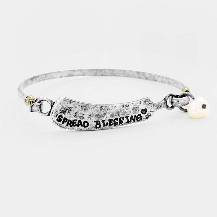 Silver Spread Blessing Pearl Burnished Metal Hook Bracelet - Jewelry Store by Erik Rayo