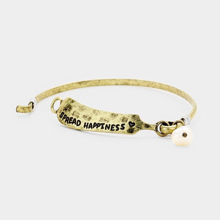 Gold Spread Happiness Pearl Burnished Metal Hook Bracelet - Jewelry Store by Erik Rayo