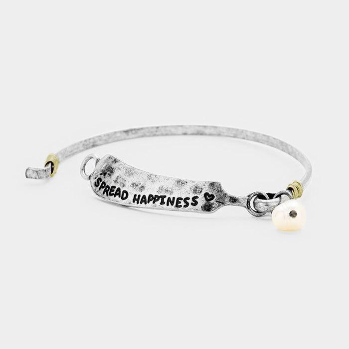 Silver Spread Happiness Pearl Burnished Metal Hook Bracelet - Jewelry Store by Erik Rayo