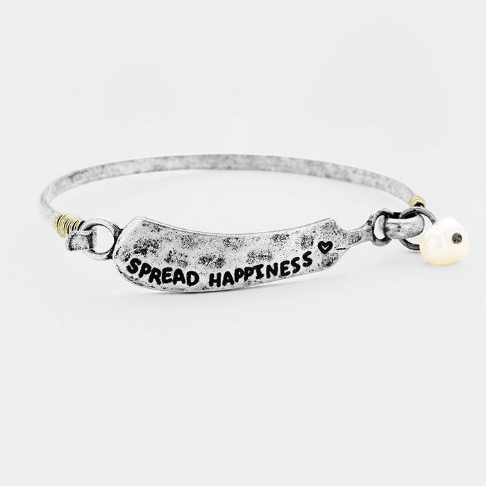 Silver Spread Happiness Pearl Burnished Metal Hook Bracelet - Jewelry Store by Erik Rayo
