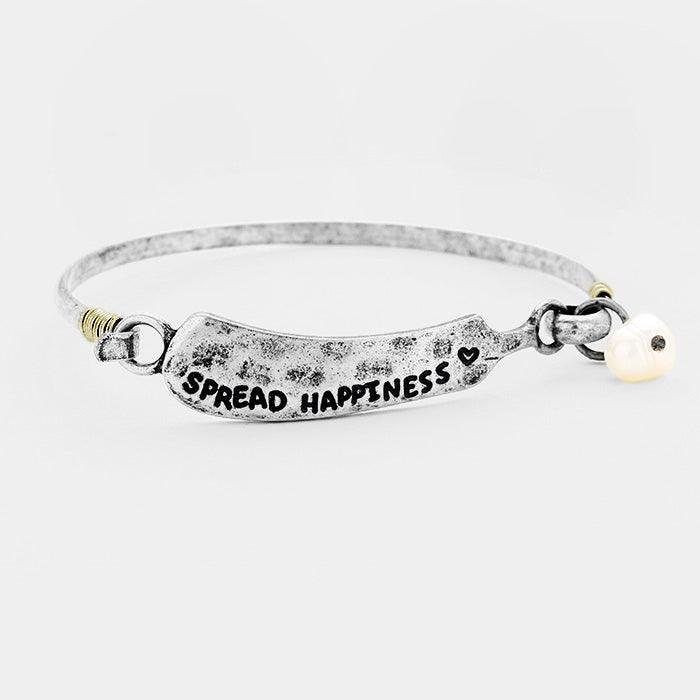 Silver Spread Happiness Pearl Burnished Metal Hook Bracelet