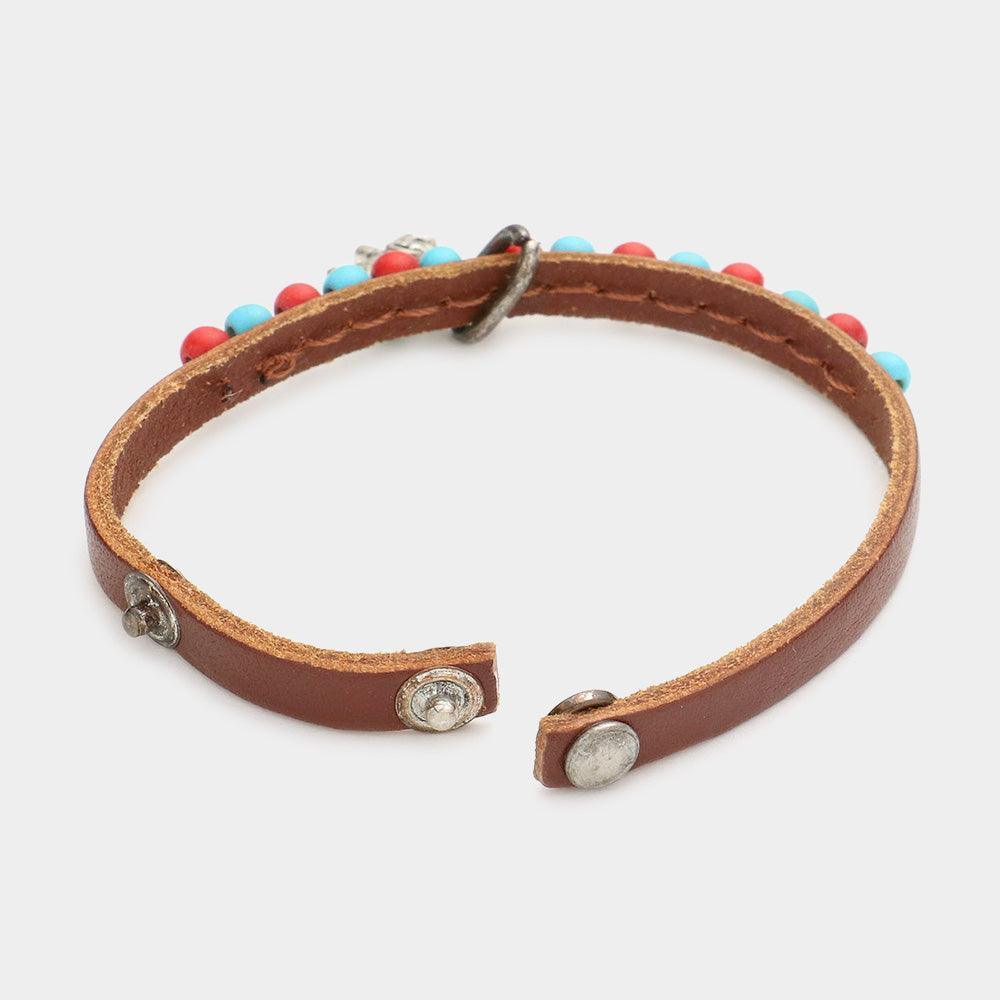 Turquoise Elephant Charm Faux Leather Bracelet - Jewelry Store by Erik Rayo