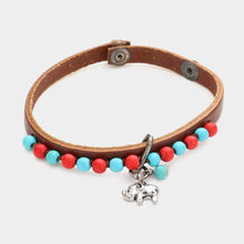 Load image into Gallery viewer, Turquoise Elephant Charm Faux Leather Bracelet
