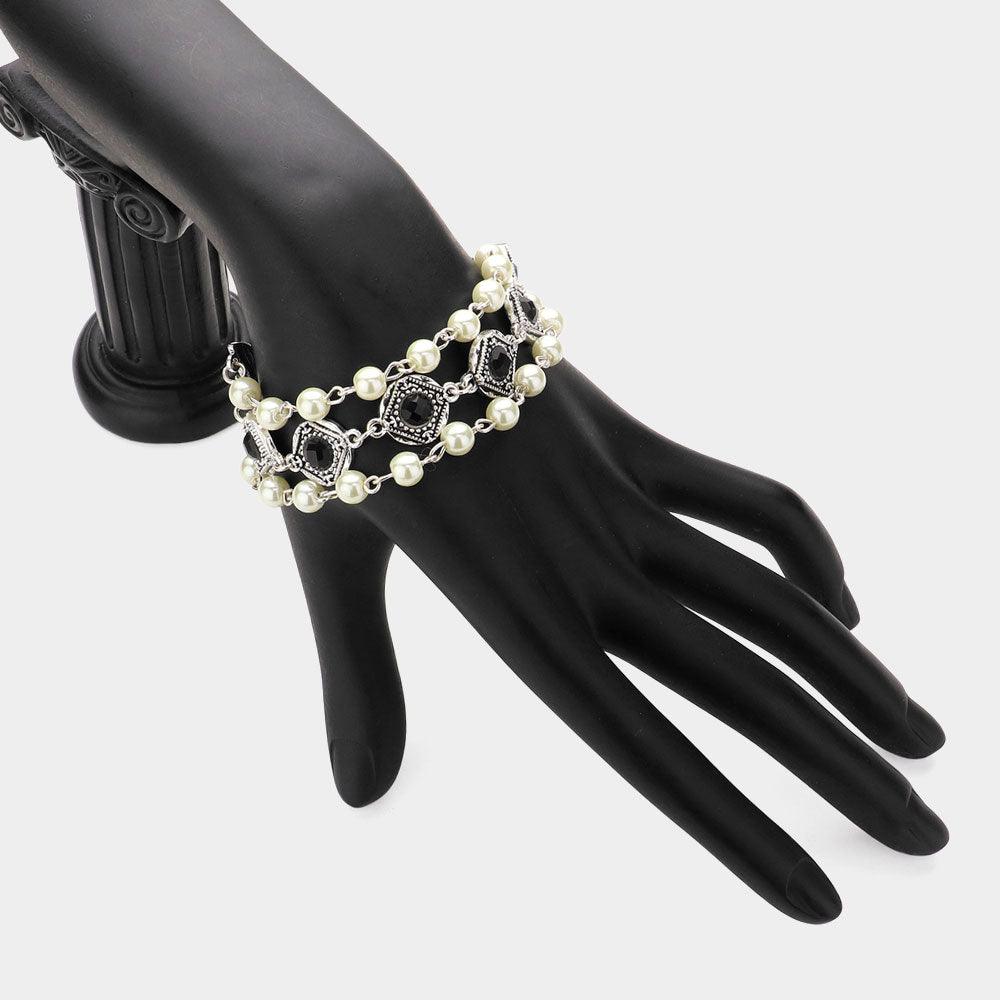 Silver Deco Pearl Toggle Bracelet