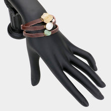 Load image into Gallery viewer, Raw Quartz &amp; Pearl Accented Faux Leather Wrap Toggle Bracelet
