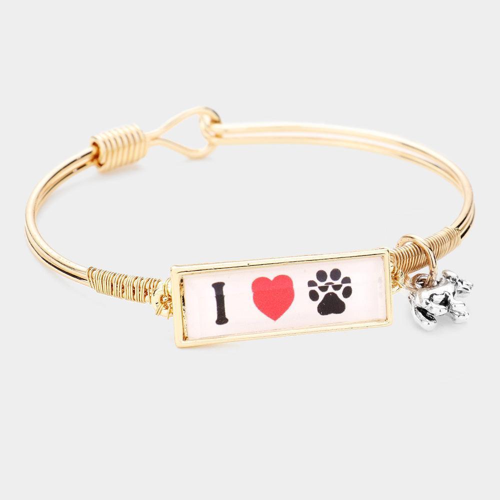 Two Tone I Love Dog Charm Message Hook Bracelet - Jewelry Store by Erik Rayo