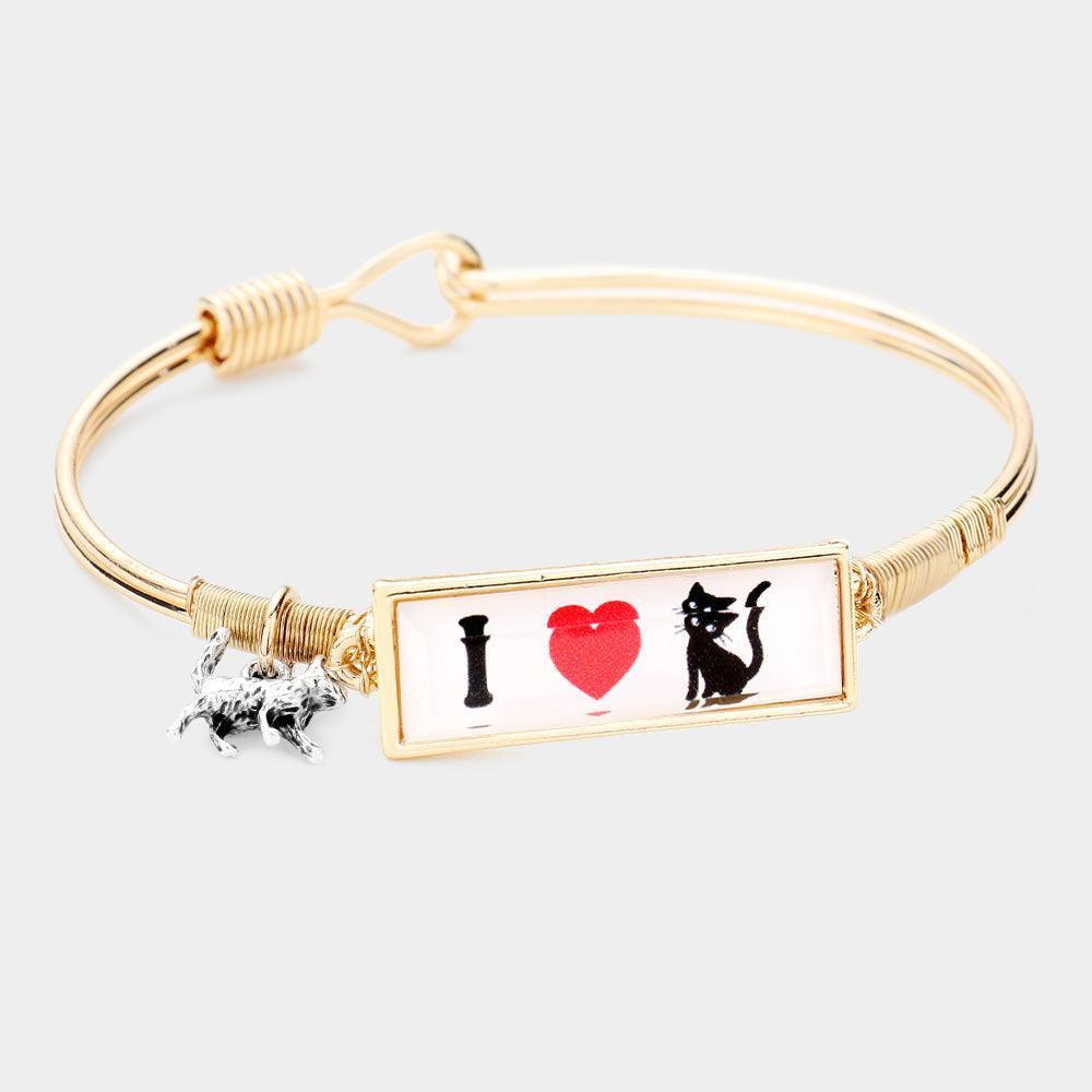 Two Tone I Love Cat Charm Message Hook Bracelet - Jewelry Store by Erik Rayo