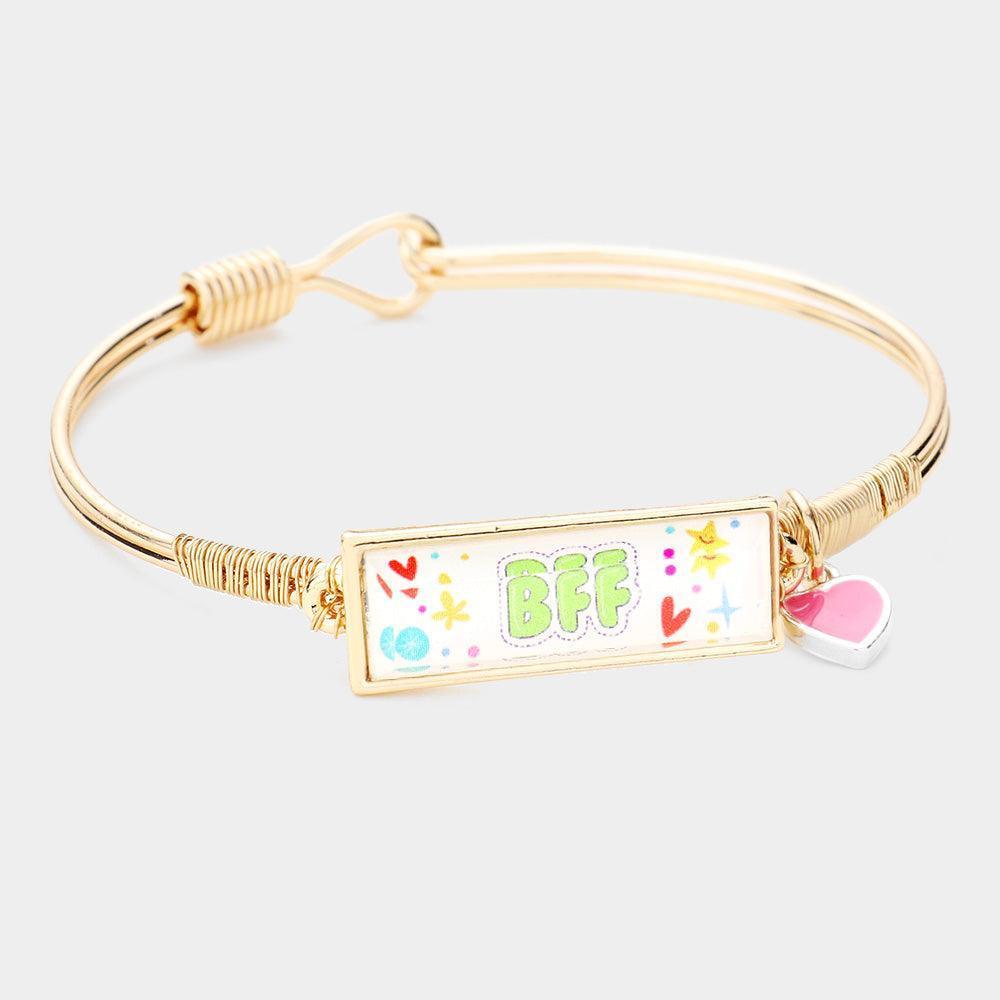Two Tone BFF Enamel Heart Charm Message Hook Bracelet - Jewelry Store by Erik Rayo