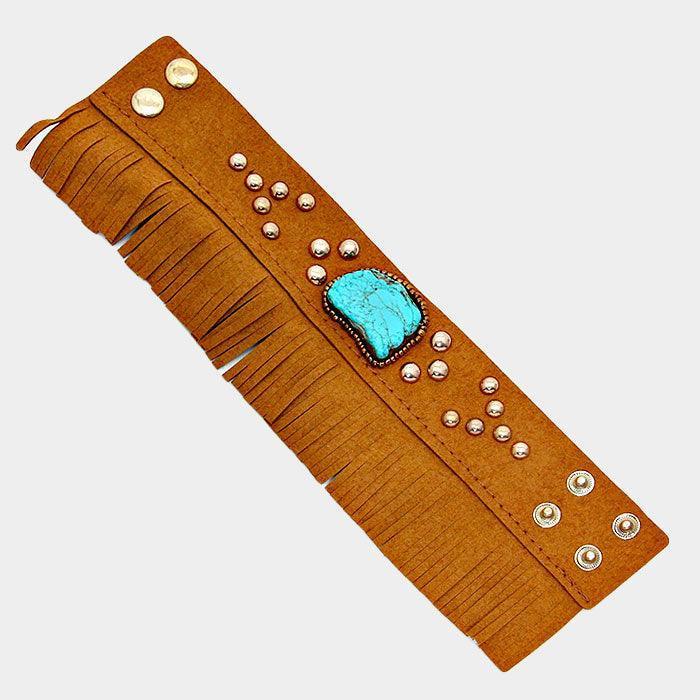 Turquoise Turquoise Stone Accented Suede Fringe Bracelet - Jewelry Store by Erik Rayo