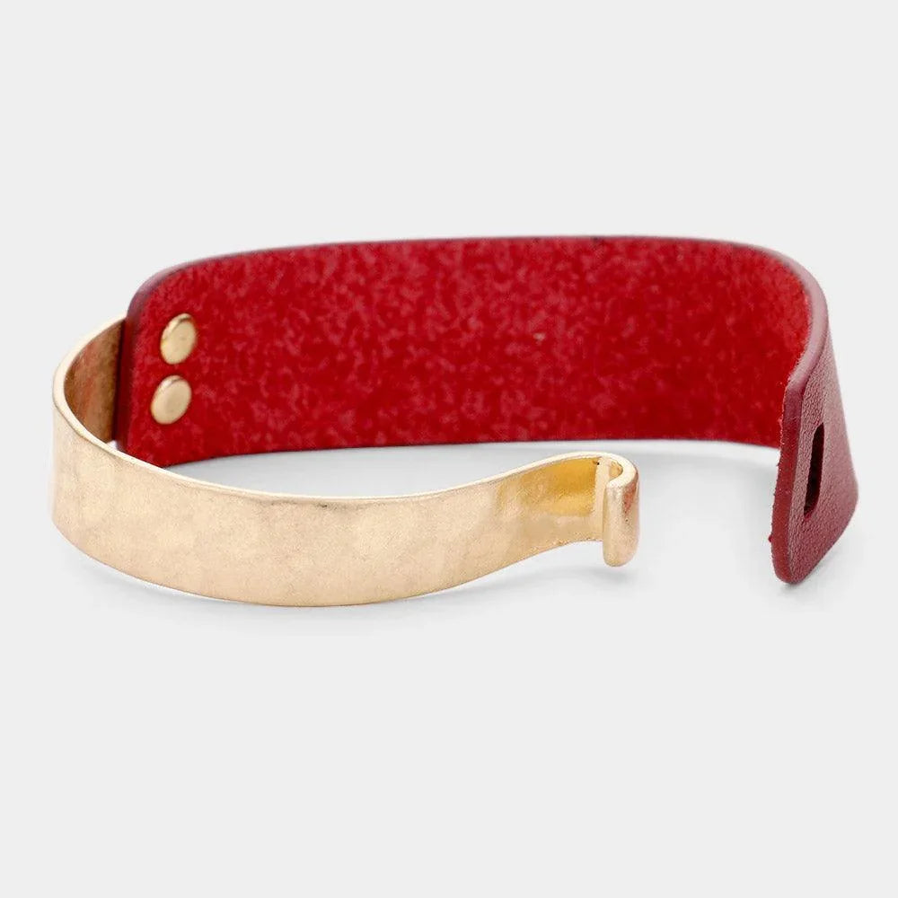 Gold Faux Leather Metal Hook Bracelet - Jewelry Store by Erik Rayo