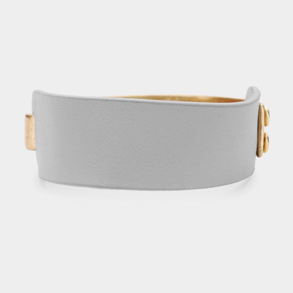 Gray Faux Leather Metal Hook Bracelet