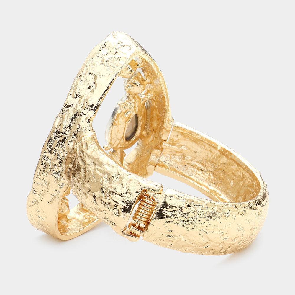 Gold Multi Stone Embellished Metal Triangle Shaped Hinged Bracelet - Jewelry Store by Erik Rayo