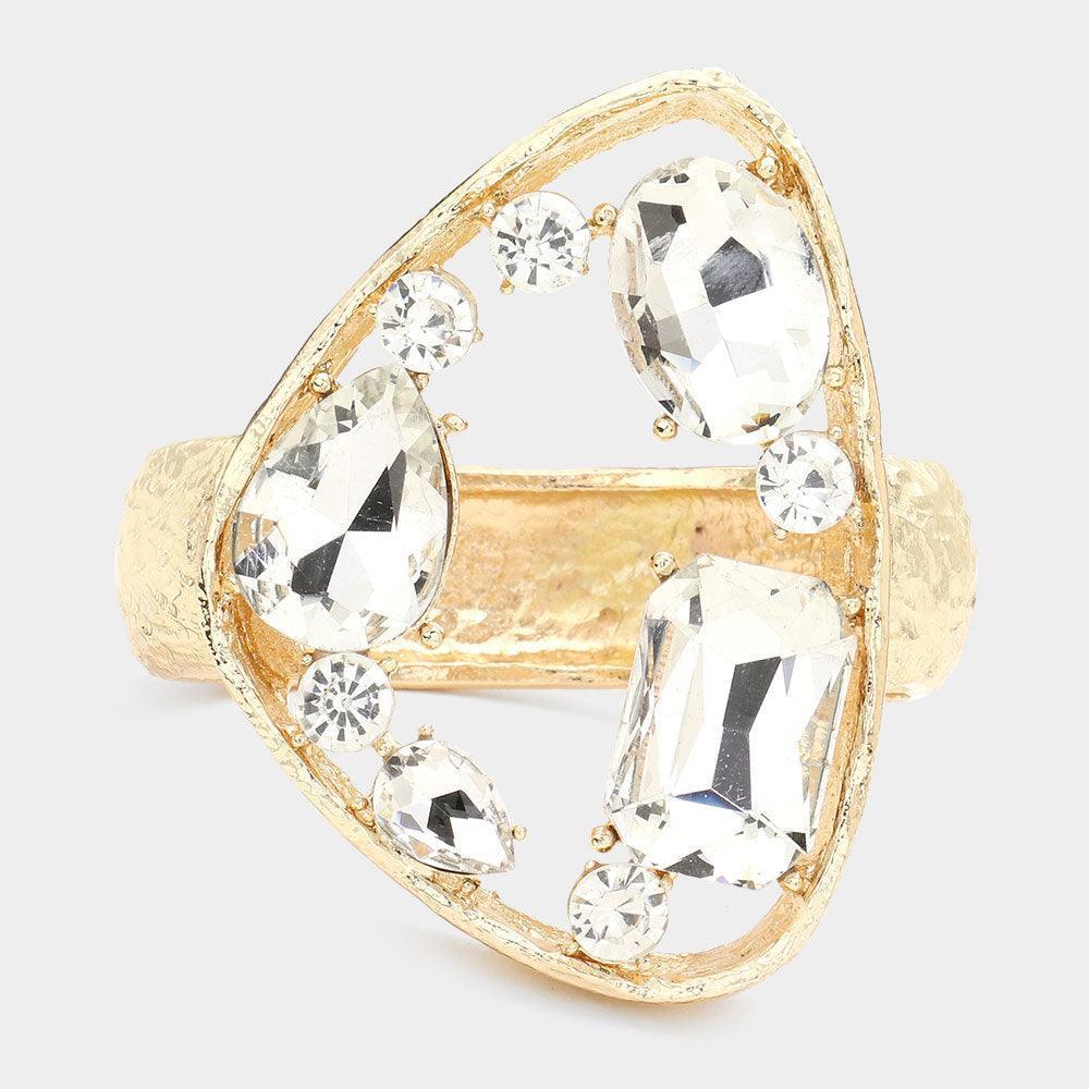 Gold Multi Stone Embellished Metal Triangle Shaped Hinged Bracelet - Jewelry Store by Erik Rayo