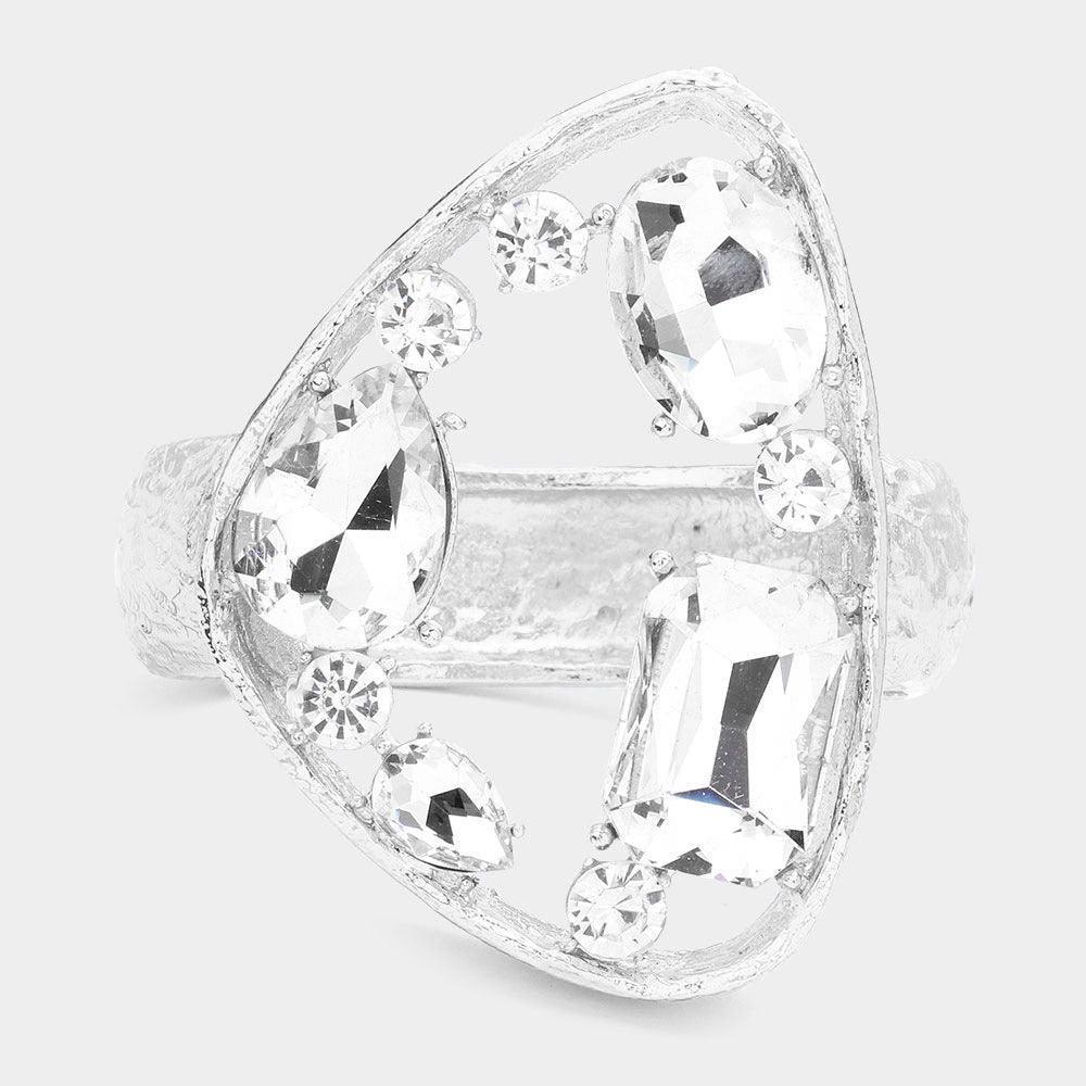 Multi Stone Embellished Metal Triangle Shaped Hinged Bracelet - Jewelry Store by Erik Rayo