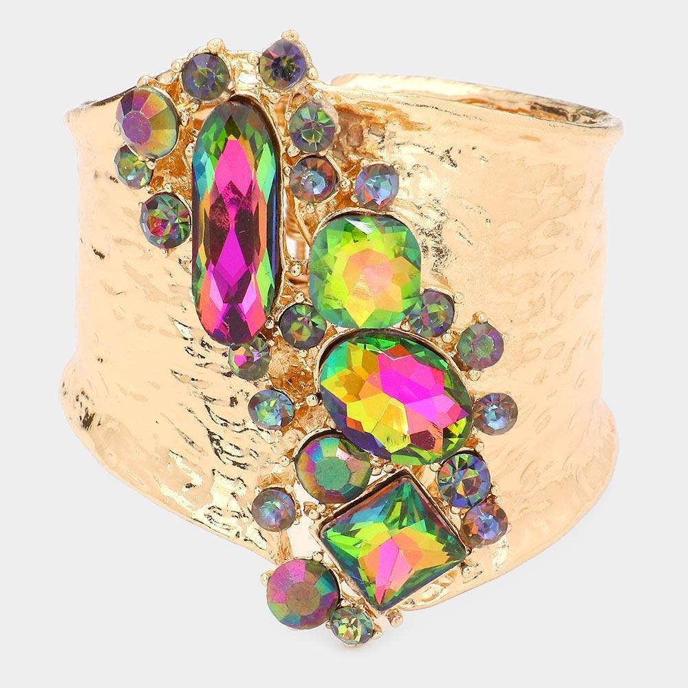 Multi Stone Embellished Hinged Bracelet - Jewelry Store by Erik Rayo