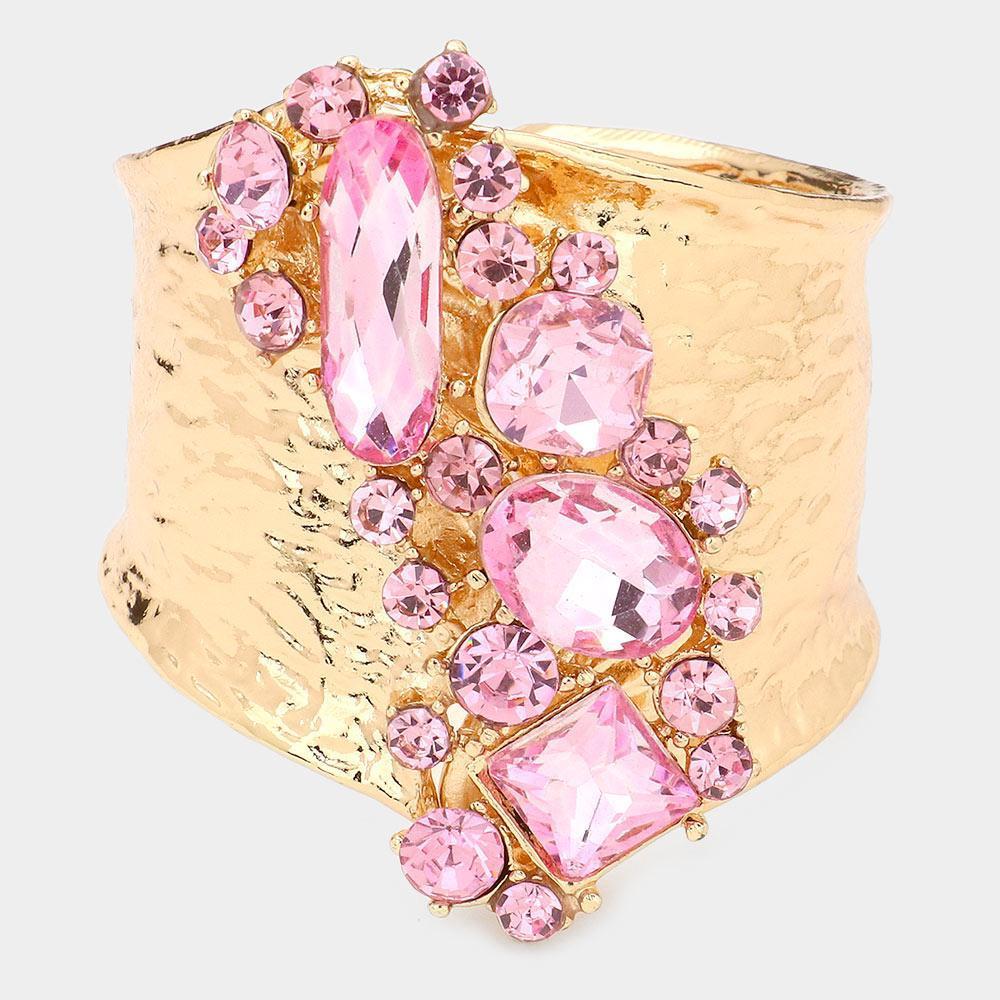 Pink Multi Stone Embellished Hinged Bracelet - Jewelry Store by Erik Rayo