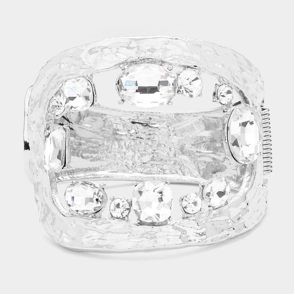 Multi Stone Embellished Irregular Square Hinged Bracelet - Jewelry Store by Erik Rayo