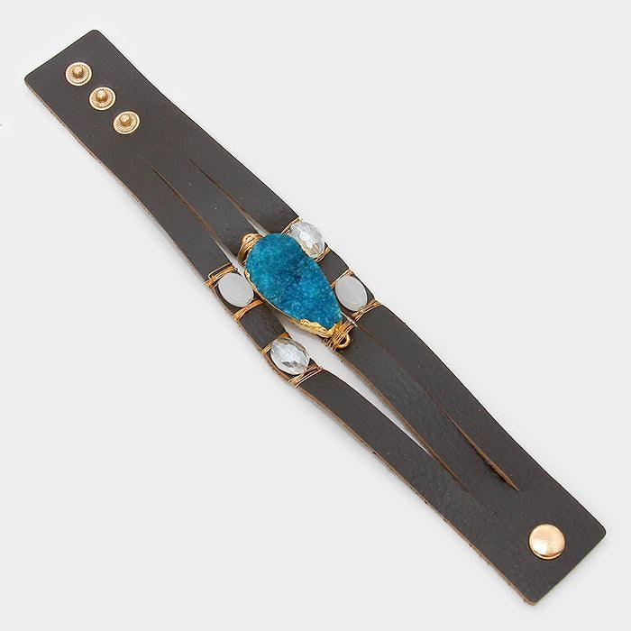 Gold Druzy & natural stone faux leather bracelet - Jewelry Store by Erik Rayo