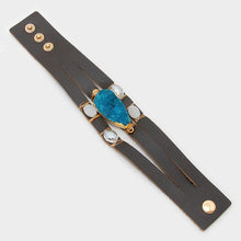 Load image into Gallery viewer, Gold Druzy &amp; natural stone faux leather bracelet
