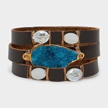 Load image into Gallery viewer, Gold Druzy &amp; natural stone faux leather bracelet
