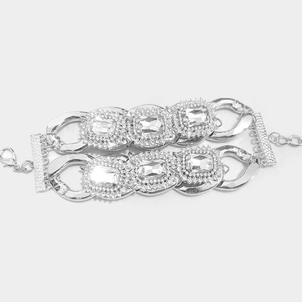 Stone Embellished Chain Link Double Layered Bracelet - Jewelry Store by Erik Rayo
